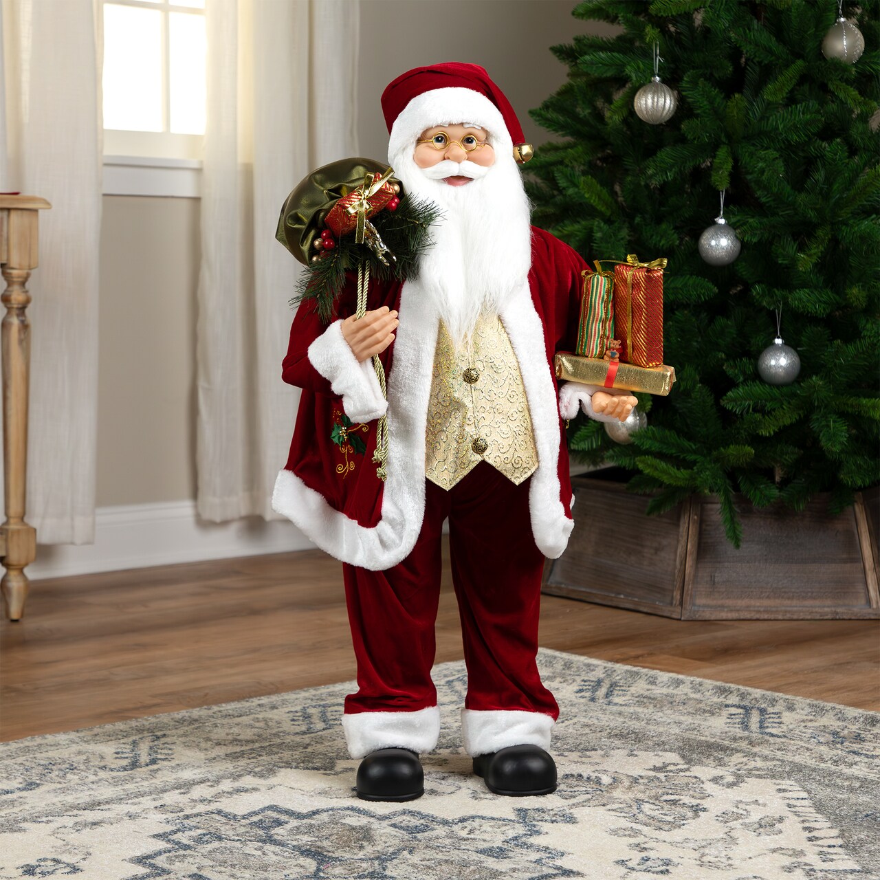 Northlight Holly Berry Santa Claus with Presents Christmas Figure - 36"